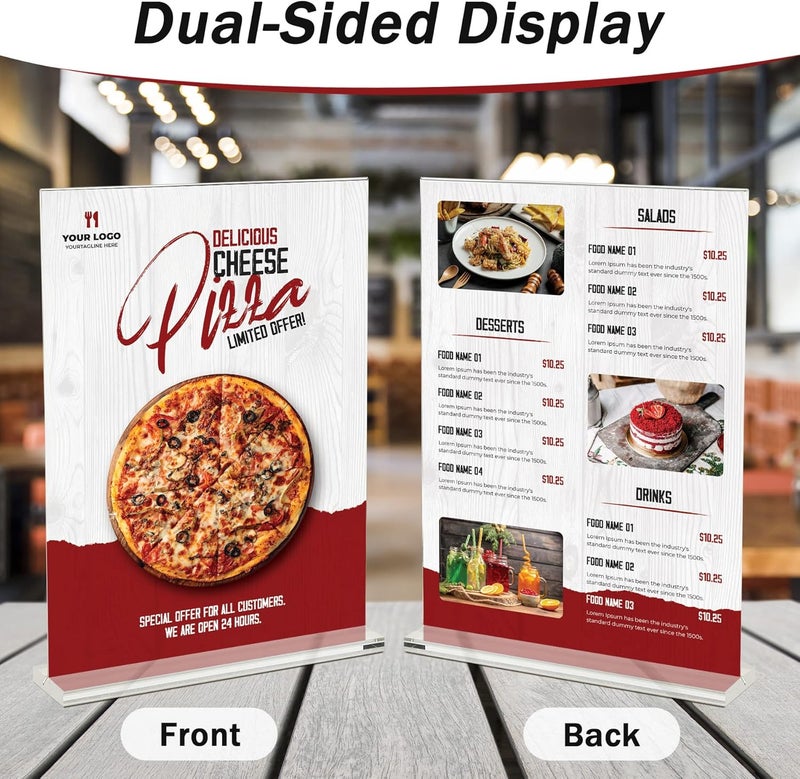 Argvey 4-Pack Acrylic Sign Holder, 8.5 x 11 Inch Vertical T Shape Table Display Stand, Double-Sided Clear Plastic Sign Holders for Paper, Menu, and Flyer, Ideal for Home, Office, Restaurants, and Stores - Image 2